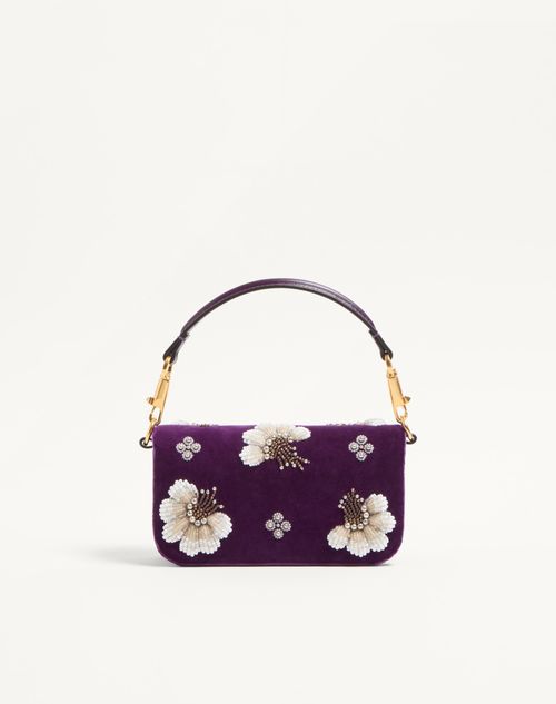 Valentino Garavani - Valentino Garavani Locò Small Shoulder Bag Embroidered With Jewel Logo - Purple - Woman - Shoulder Bags