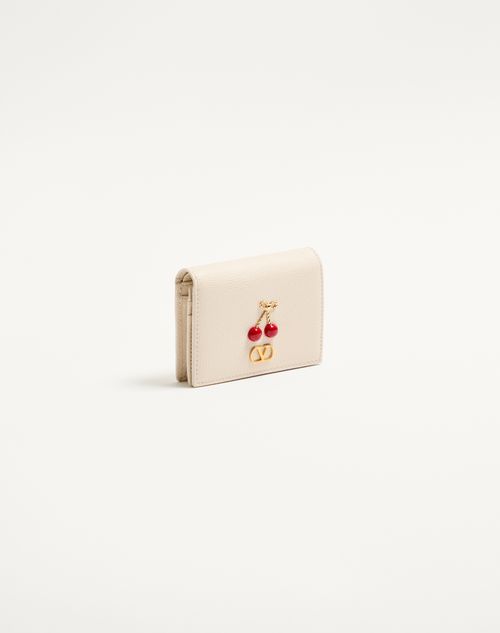 Valentino Garavani - Cherryfic Wallet In Grainy Calfskin - Light Ivory - Woman - Wallets And Small Leather Goods