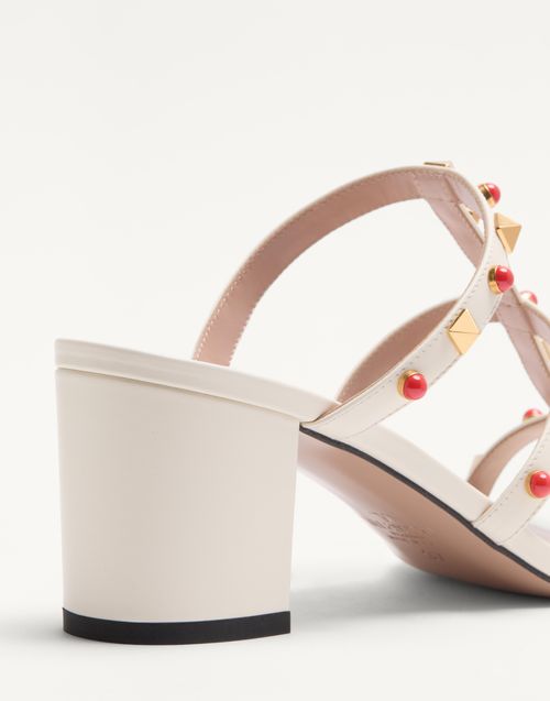 Valentino Garavani - Rockstud Slide Sandal In Calfskin With Cabochon Stones 60mm - Ivory/coral - Woman - Sandals