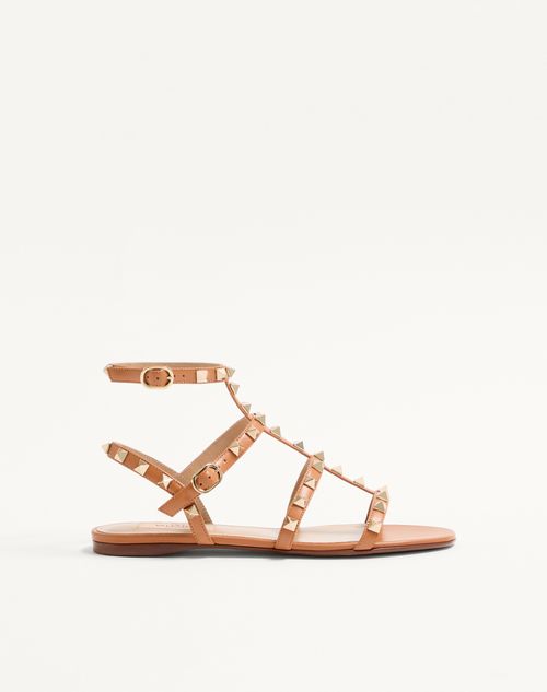Valentino Garavani Rockstud Flat Calfskin Sandal With Straps Woman Almond 41.5