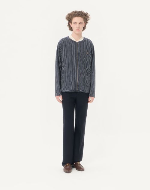 Valentino - Valentino Viscose Sweatshirt With Striped Vlogo - Navy/butter - Man - T-shirts And Sweatshirts