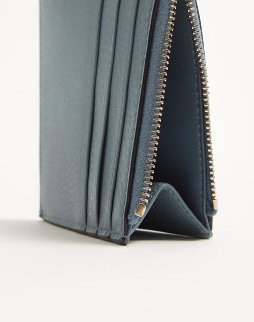 Valentino Garavani - Rockstud Grainy Calfskin Cardholder With Zip - Stone - Woman - Wallets And Small Leather Goods