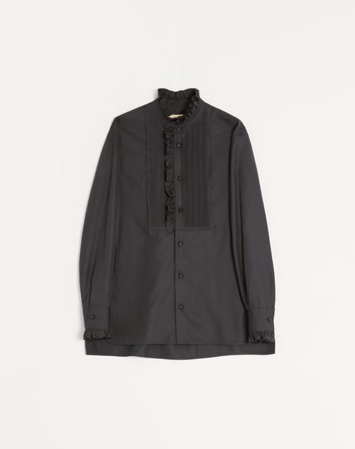 Valentino - Valentino Silk Poplin Shirt With Plastron And Ruffles - Black - Man - Shirts