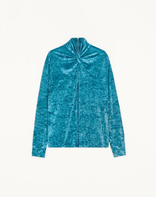 Valentino - Valentino Stretch Chenille Top With Knot At The Neck - Teal - Man - T-shirts And Sweatshirts