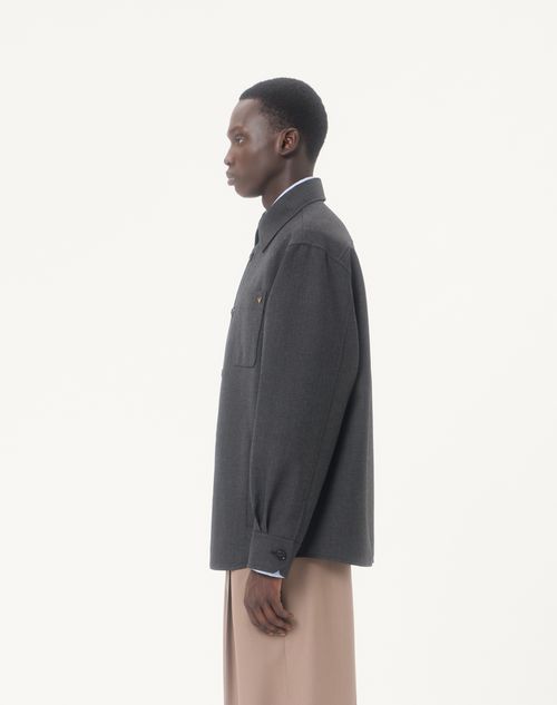 Valentino - Giacca Camicia Valentino In Gabardina Di Nylon Con Vgold - Grigio Scuro - Uomo - Giacche E Piumini