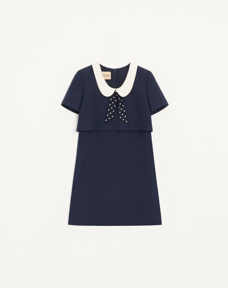 Valentino Women's Navy/Ivory Crepe Couture Short Dress Woman 50