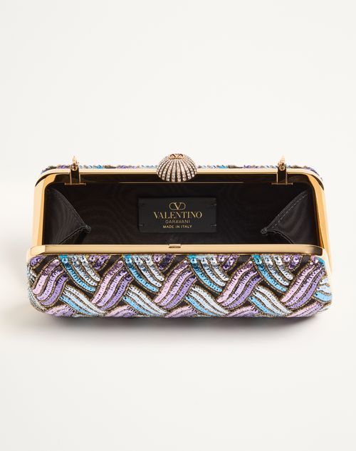 Valentino Garavani - Valentino Garavani Carry Secrets Satin Minaudiere With Geometric Motif Embroidery - Multicolour/crystal - Woman - Clutches