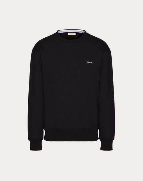 Shop Valentino Print Cotton Crewneck Sweatshirt In Black