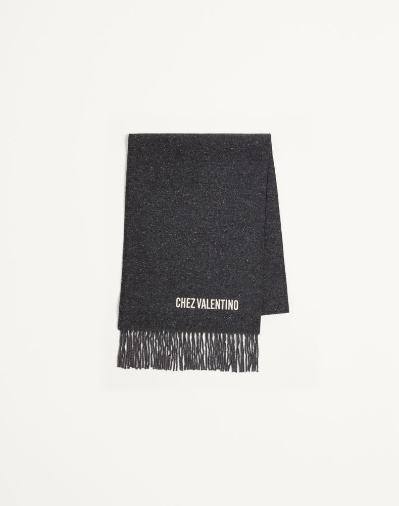 Valentino Garavani Men's Anthracite Wool Scarf With Vlogo Embroidery Man Uni
