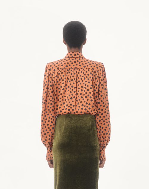 Valentino - Crepe Satin Shirt With Plus De Pois Dalmata Print - Brown/black - Woman - Shirts And Tops