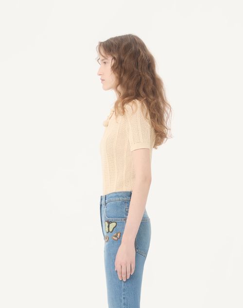 Valentino - Embroidered Cotton Knit Polo - Ivory - Woman - Knitwear