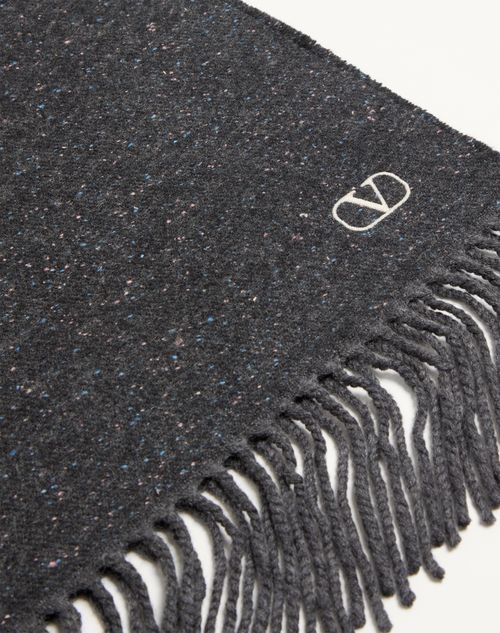 Valentino Garavani - Wool Scarf With Vlogo Embroidery - Anthracite - Man - Soft Accessories