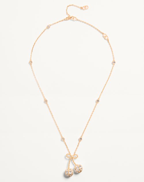 Valentino Garavani Cherryfic Necklace In Metal And Swarovski® Crystals Woman Gold/crystal Uni In Multi
