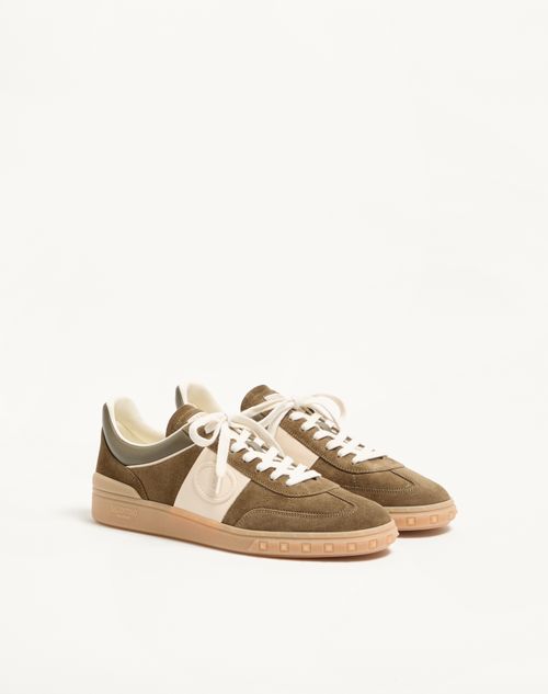 Valentino Garavani - Upvillage Low Top Trainer In Split Leather And Calfskin Nappa Leather - Military Green/ivory - Man - Sneakers