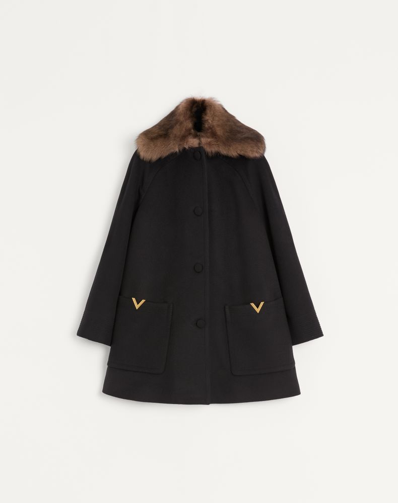 Valentino Women's Black Wool Drap Coat Woman 46