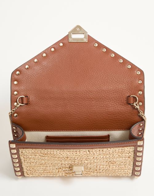 Valentino Garavani - Mini Rockstud Raffia Shoulder Bag - Natural/saddle Brown - Woman - Clutches