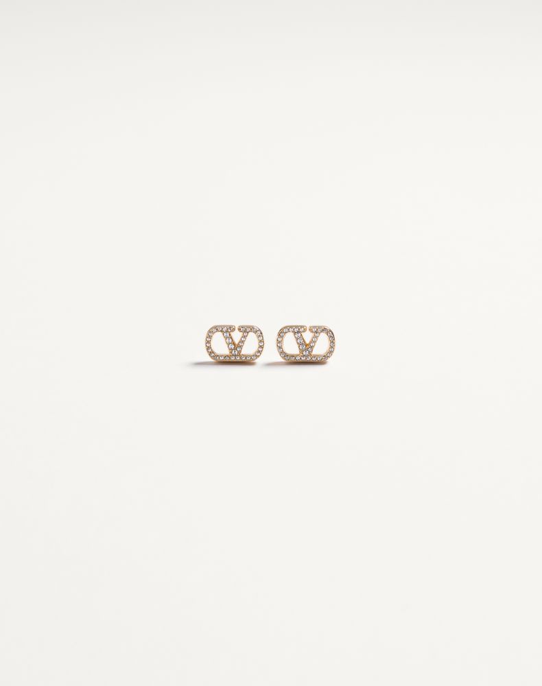 Valentino Garavani Vlogo Signature Earrings In Metal And Swarovski® Crystals Woman Gold/crystal Uni In Multi