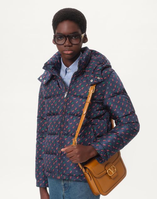 Valentino - Nylon Hooded Down Jacket With Cherryfic Print - Blue - Man - Outerwear