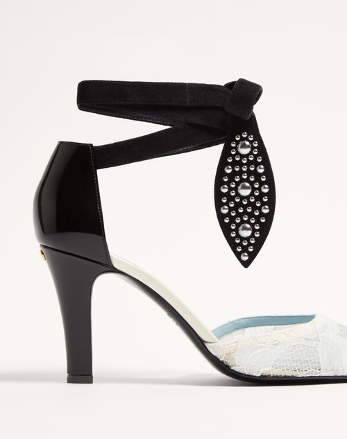 Valentino Garavani - Foliefoliage Pumps In Abrasive Calfskin And Lace 85mm - Ivory/nude/black - Woman - Pumps