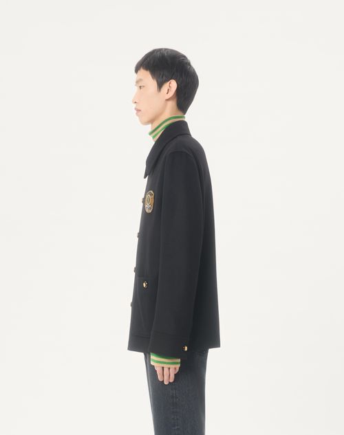 Valentino - Valentino Wool And Cashmere Jacket With Embroidered Valentino Patch - Black - Man - Outerwear