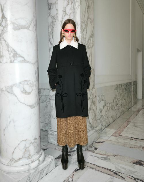 Valentino - Embroidered Compact Drap Coat - Black/white - Woman - Coats And Outerwear
