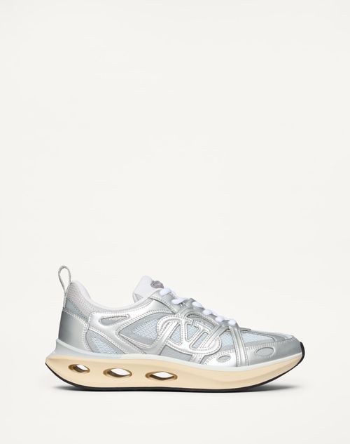 Shop Valentino Garavani Vlogo Easyjog Sneaker In Mirrored Leather And Fabric Woman White/silver 40