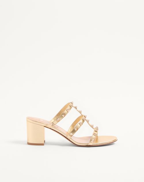Valentino Garavani Rockstud Slide Sandal In Laminated Nappa Leather 60mm Woman Antique Brass 42 In Antique Brass