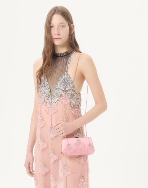 Valentino Garavani - Valentino Garavani Carry Secrets Satin Minaudiere With Floral Pattern Embroidery - Pink/crystal - Woman - Clutches