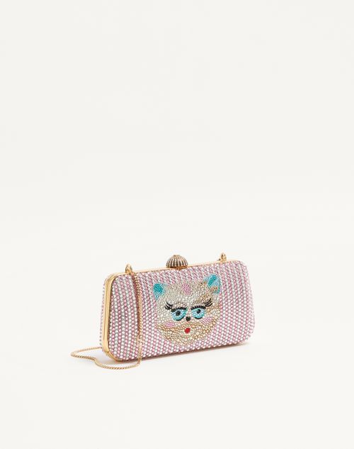 Valentino Garavani - Valentino Garavani Carry Secrets Minaudiere With Le Chat De La Maison Rhinestone Motif - Pink - Woman - Clutches
