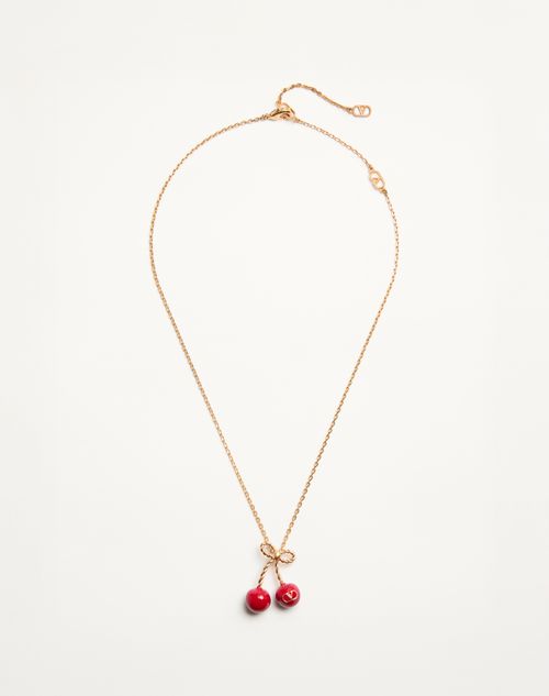 Valentino Garavani - Cherryfic Metal And Enamel Necklace - Antique Brass/red - Woman - Jewelry