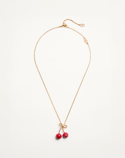 Valentino Garavani Collar Cherryfic De Metal Y Esmalte Mujer Antique Brass/rojo Un Tamaño