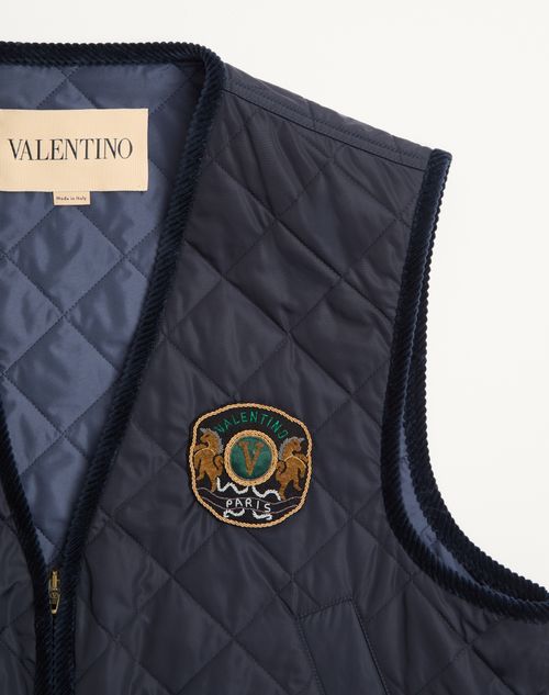 Valentino - Valentino Lightweight Nylon Vest With Embroidered Valentino Patch - Navy - Man - Outerwear