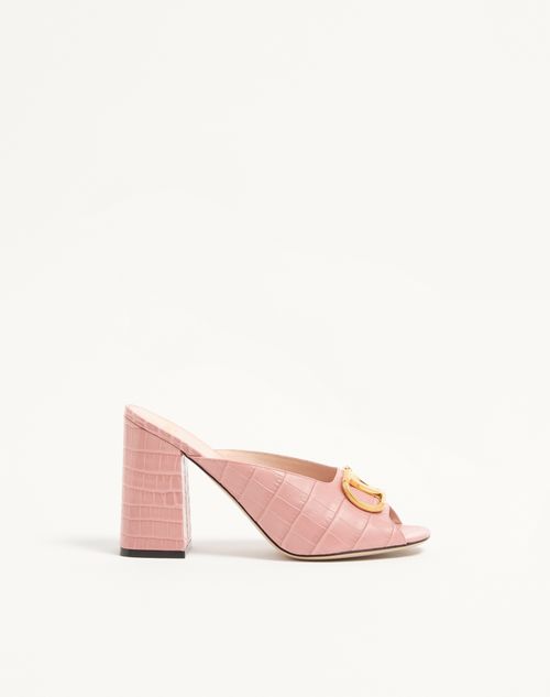 Valentino Garavani Vlogo Signature Slide Sandal In Printed Calfskin 95mm Woman Pink 37