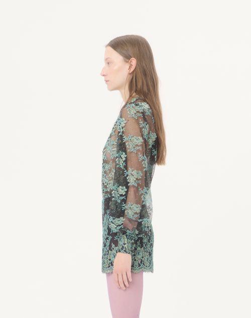 Valentino - Lace Top - Chocolate/turquoise - Woman - Shirts And Tops