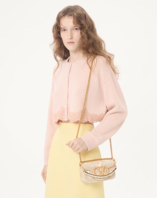 Valentino Garavani - Valentino Garavani Locò Small Embroidered Shoulder Bag With Jewel Logo - Butter - Woman - Shoulder Bags