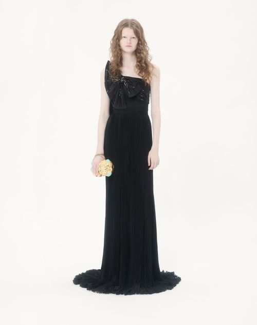 Valentino - Long Dress In Embroidered Light Georgette - Black/silver - Woman - Gowns