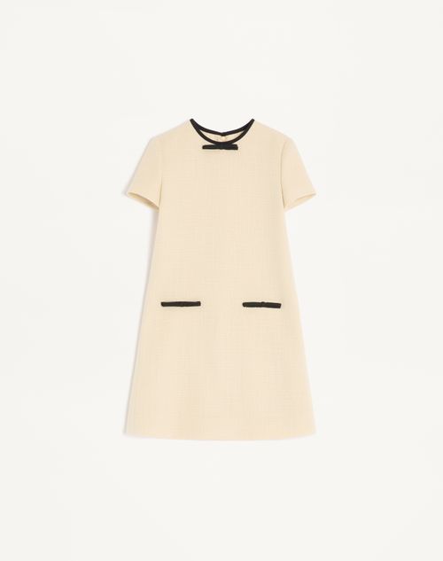 Valentino Short Dress In Plain Wool Tweed Woman Almond/black 46