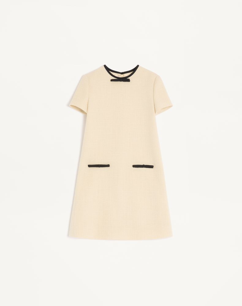 Valentino Women's Almond/Black Short Dress In Plain Wool Tweed Woman 48