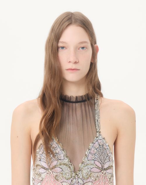 Valentino - Long Dress In Embroidered Tulle Illusione - Pink/silver - Woman - Gowns
