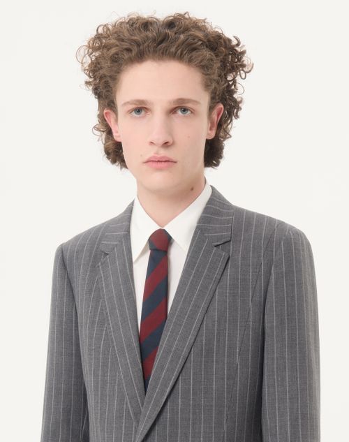 Valentino Garavani - Valentie Jacquard Regimental Silk Tie - Blue/maroon - Man - Ties