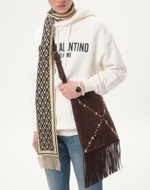 Valentino Garavani - Valentino Garavani Nellcôte Suede Shoulder Bag With Fringes - Brown - Woman - Shoulder Bags