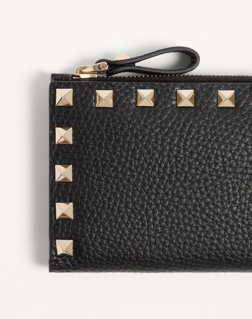 Valentino Garavani - Rockstud Grainy Calfskin Cardholder With Zipper - Black - Woman - Wallets And Small Leather Goods
