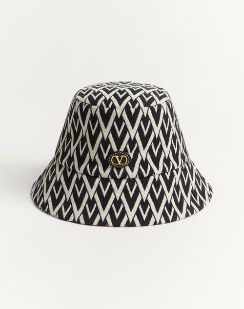 Valentino Toute La V Wool Bucket Hat In Schwarz/creme