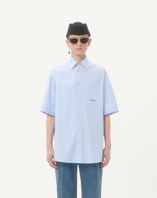 Valentino - Embroidered Cotton Shirt - Sky Blue - Man - Shirts
