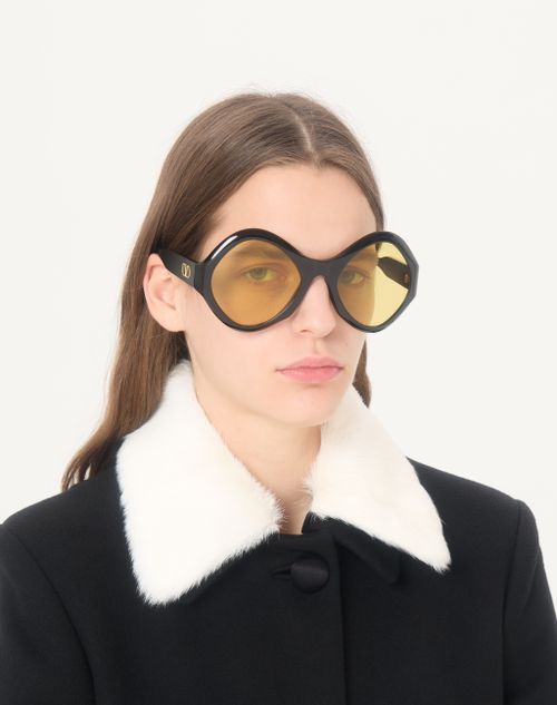 Valentino - Round Acetate Eyewear - Black/yellow - Unisex - Eyewear