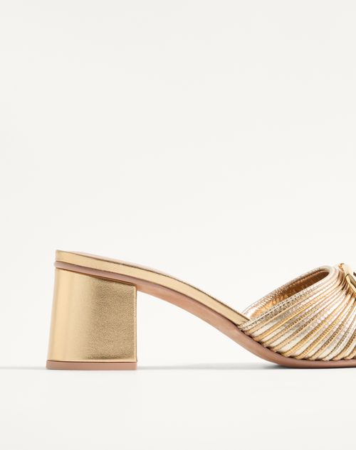 Valentino Garavani - Metallic Vlogo Signature Slide Sandal With Cornely Embroidery 60mm - Gold - Woman - Sandals