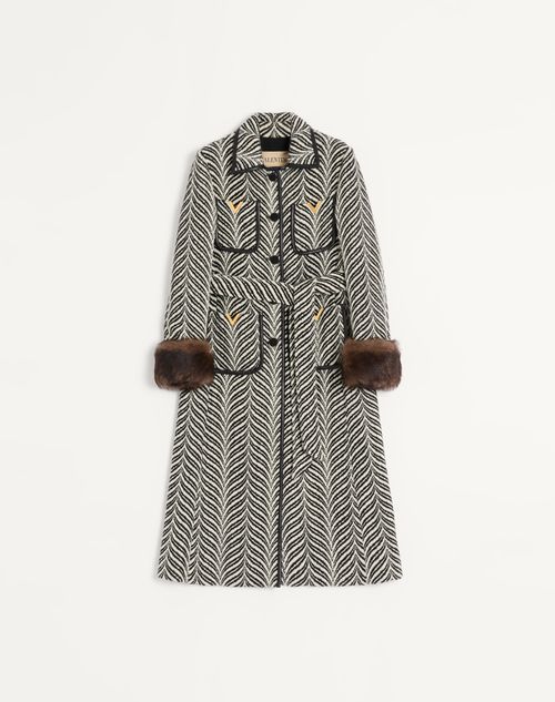 Valentino - Wool Cloth Coat With Fauve Eclat Animal Print - Butter/black - Woman - Coats And Outerwear