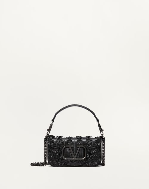 Valentino Garavani Garavani Locò Small Embroidered Shoulder Bag In Eel Skin Woman Black Uni