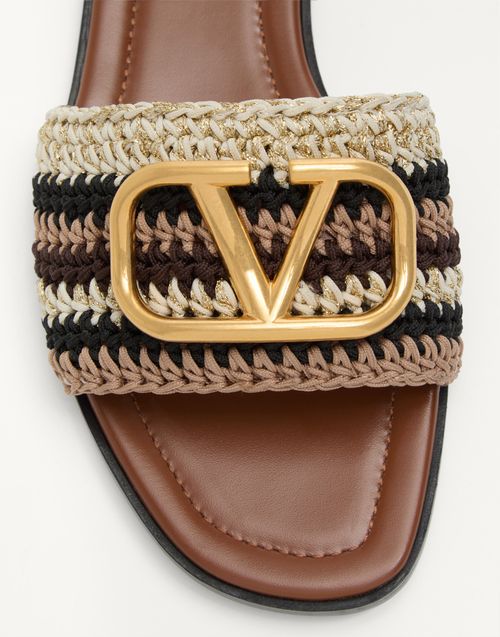 Valentino Garavani - Vlogo Signature Slide Sandal With Crochet Embroidery - Multicolor - Woman - Slides And Thongs
