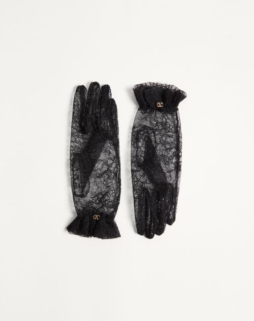 Valentino Garavani Vlogo Signature Lace Gloves Woman Black/gold 7